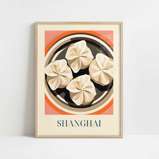 Dumplings from Shanghai, China - Art Print - Art print in oak frame