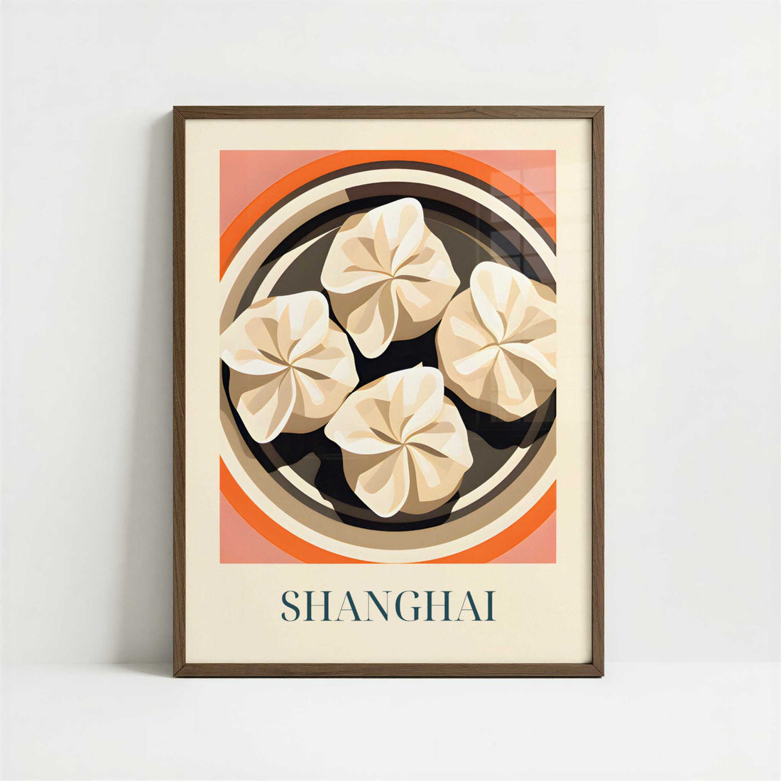 Dumplings from Shanghai, China - Art Print - Art print in dark wood frame
