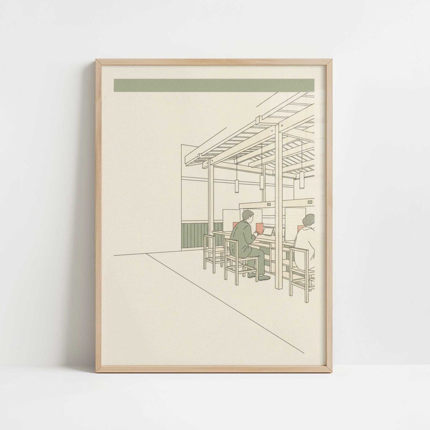 Eating Quietly Inside the Sushi Restaurant - Art Print - Art print in oak frame