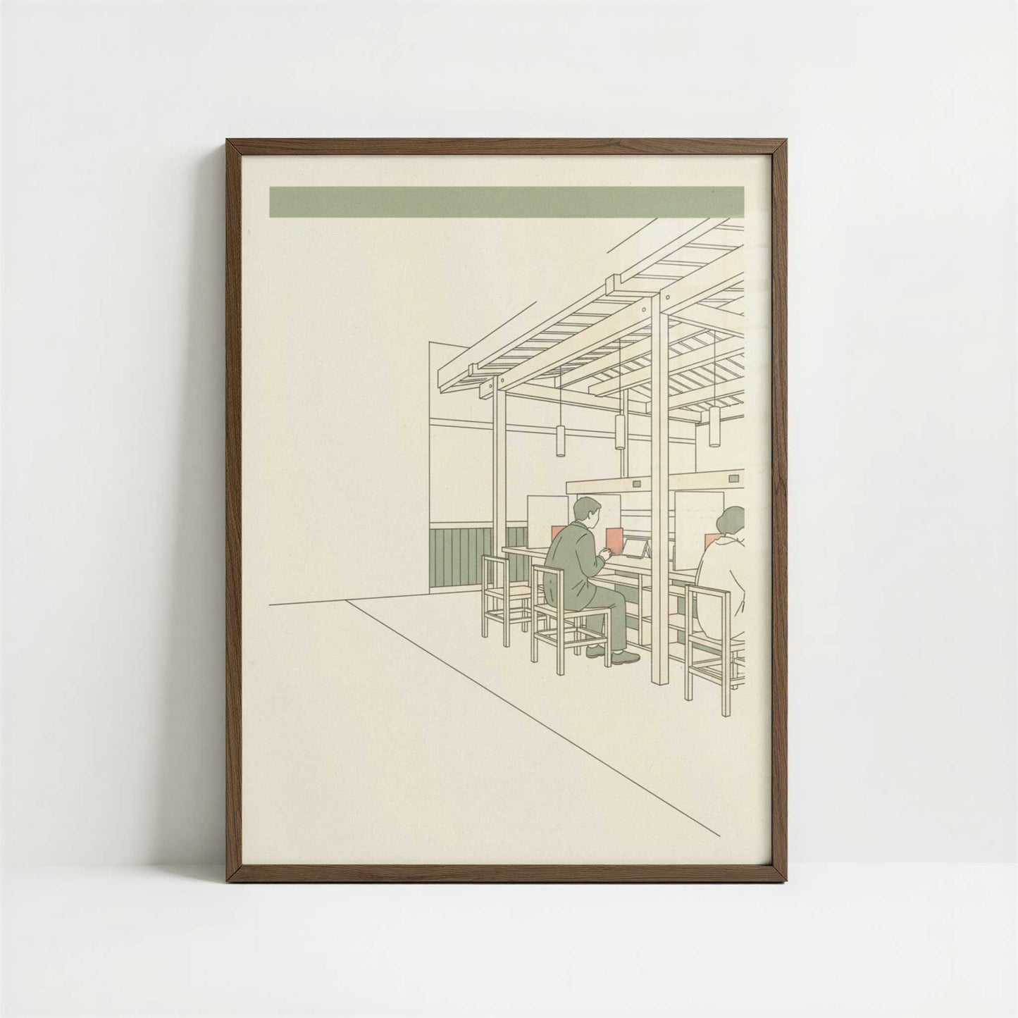 Eating Quietly Inside the Sushi Restaurant - Art Print - Art print in dark wood frame