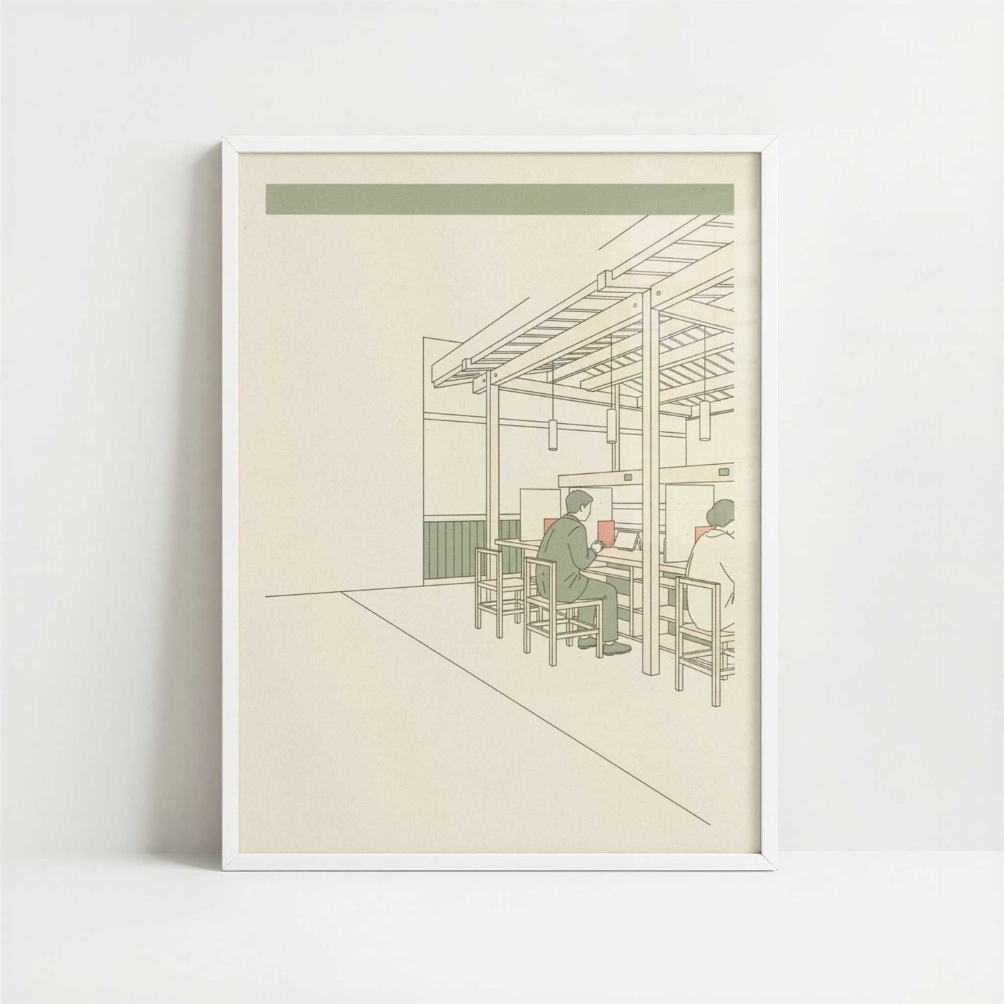 Eating Quietly Inside the Sushi Restaurant - Art Print - Art print in white frame