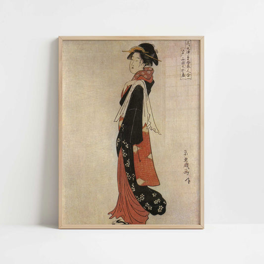 Woman walking with a towel over shoulder (c.1795) by Eiri – Art Print - Art print in oak frame