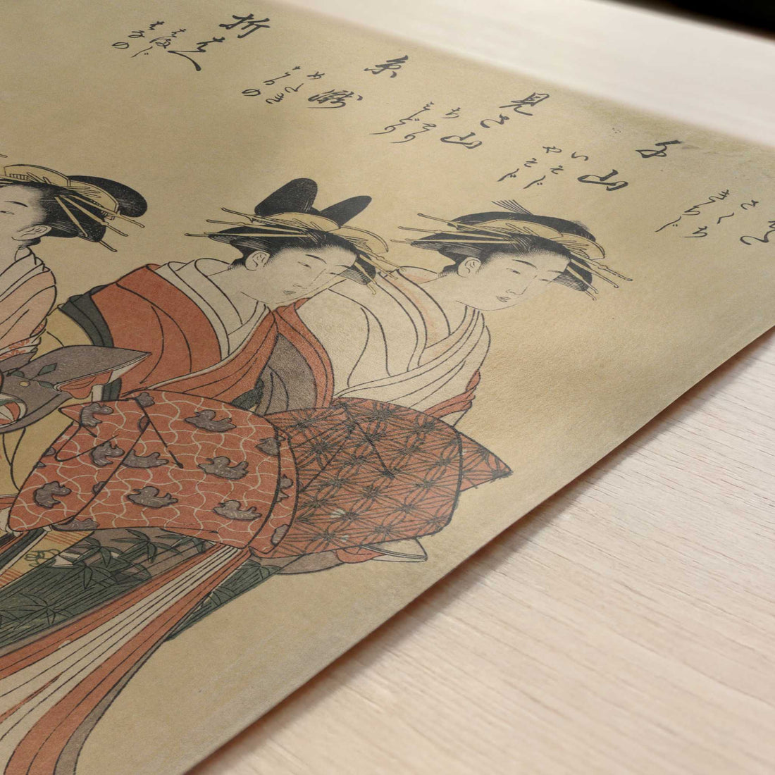 The Courtesans Mitsuhata, Senzan, Misayama, Itotaki, and Oribae (c.1792) by Chobunsai Eishi – Art Print - Close-up detail of the art print