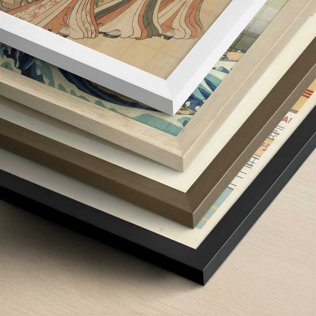 The Courtesans Mitsuhata, Senzan, Misayama, Itotaki, and Oribae (c.1792) by Chobunsai Eishi – Art Print - Close-up detail of the different frames