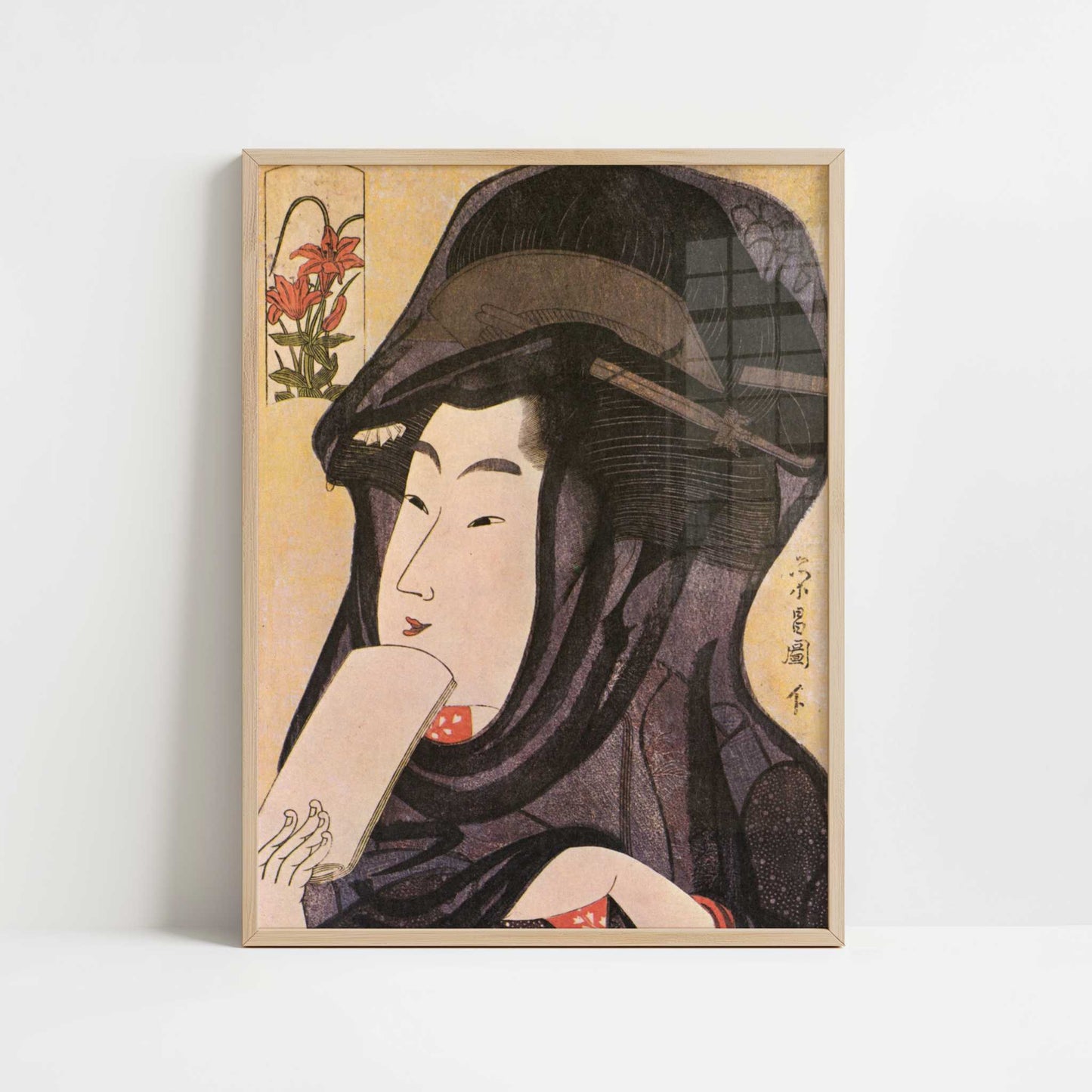 Head of a Girl in a Transparent Hood (c.1795–96) by Eisho, Chokosai – Art Print - Art print in oak frame