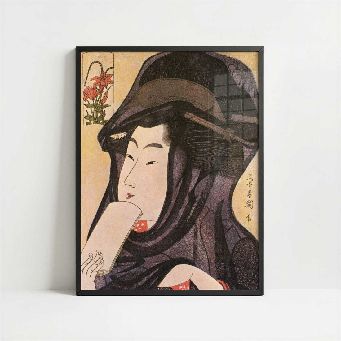 Head of a Girl in a Transparent Hood (c.1795–96) by Eisho, Chokosai – Art Print - Art print in black frame