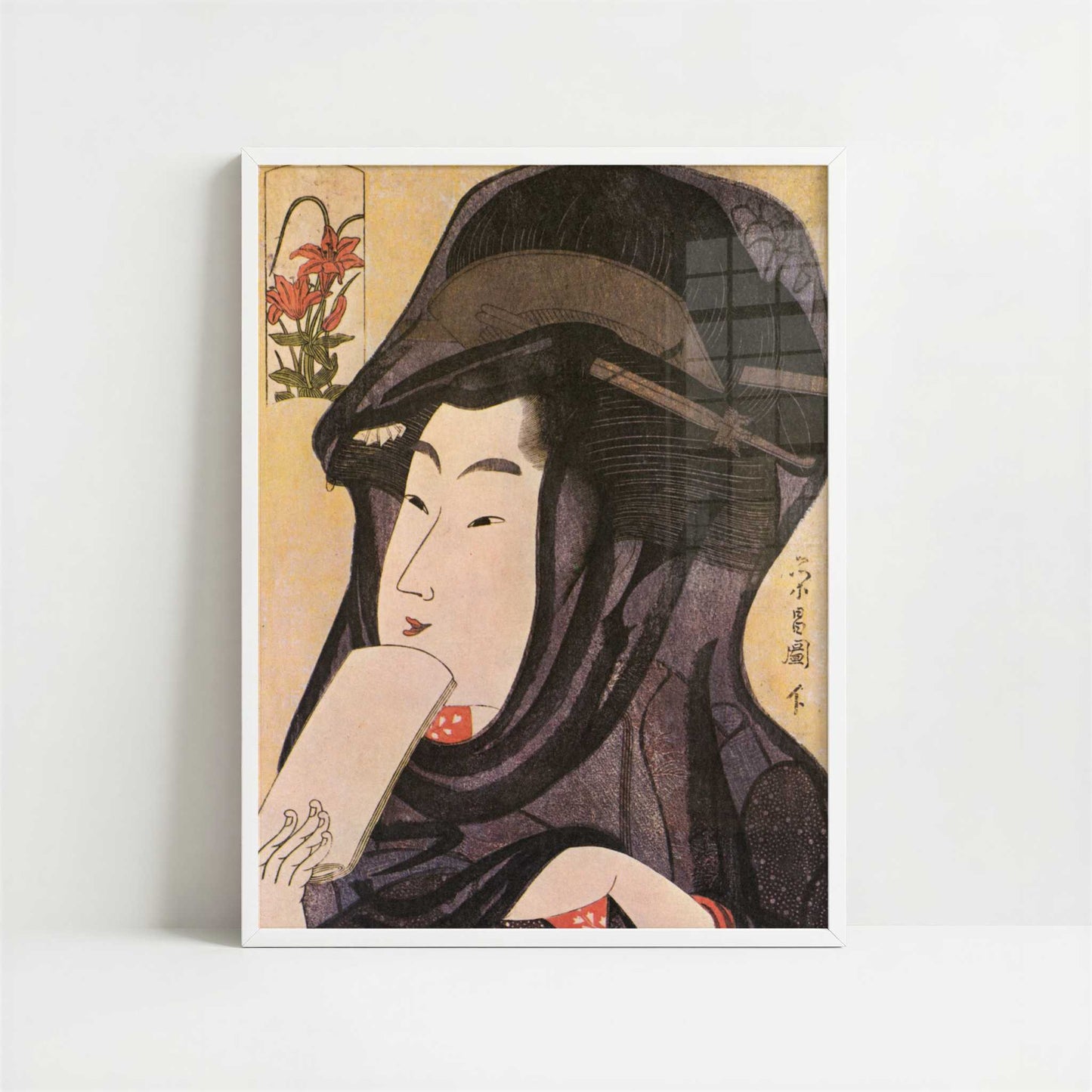 Head of a Girl in a Transparent Hood (c.1795–96) by Eisho, Chokosai – Art Print - Art print in white frame