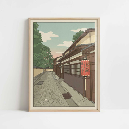 Evening Quiet in Kanazawa’s Samurai District - Art Print - Art print in oak frame