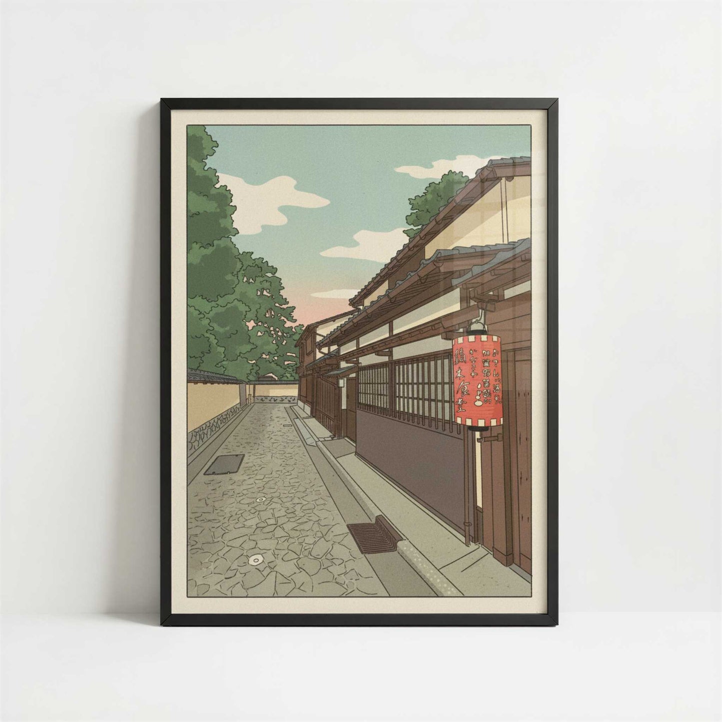 Evening Quiet in Kanazawa’s Samurai District - Art Print - Art print in black frame