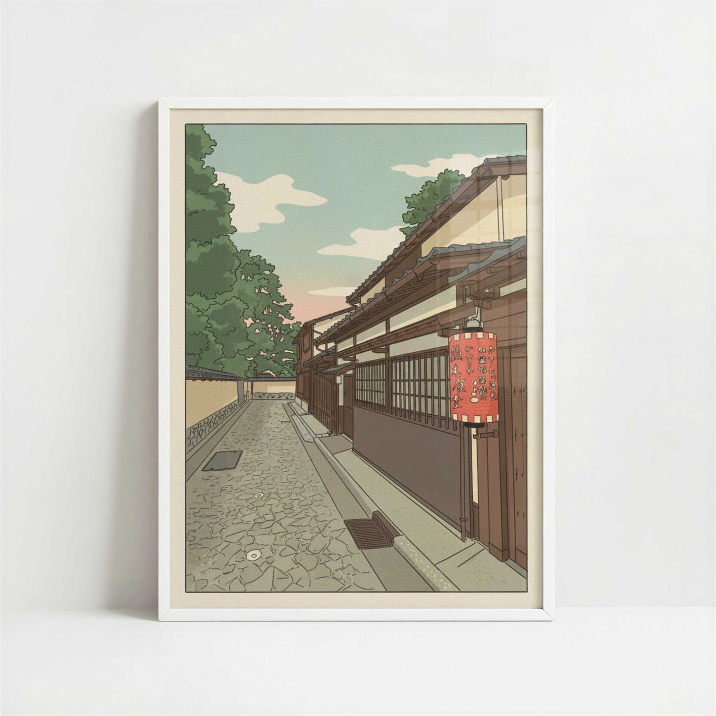 Evening Quiet in Kanazawa’s Samurai District - Art Print - Art print in white frame