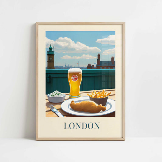 Fish and Chips from London, England - Art Print - Art print in oak frame