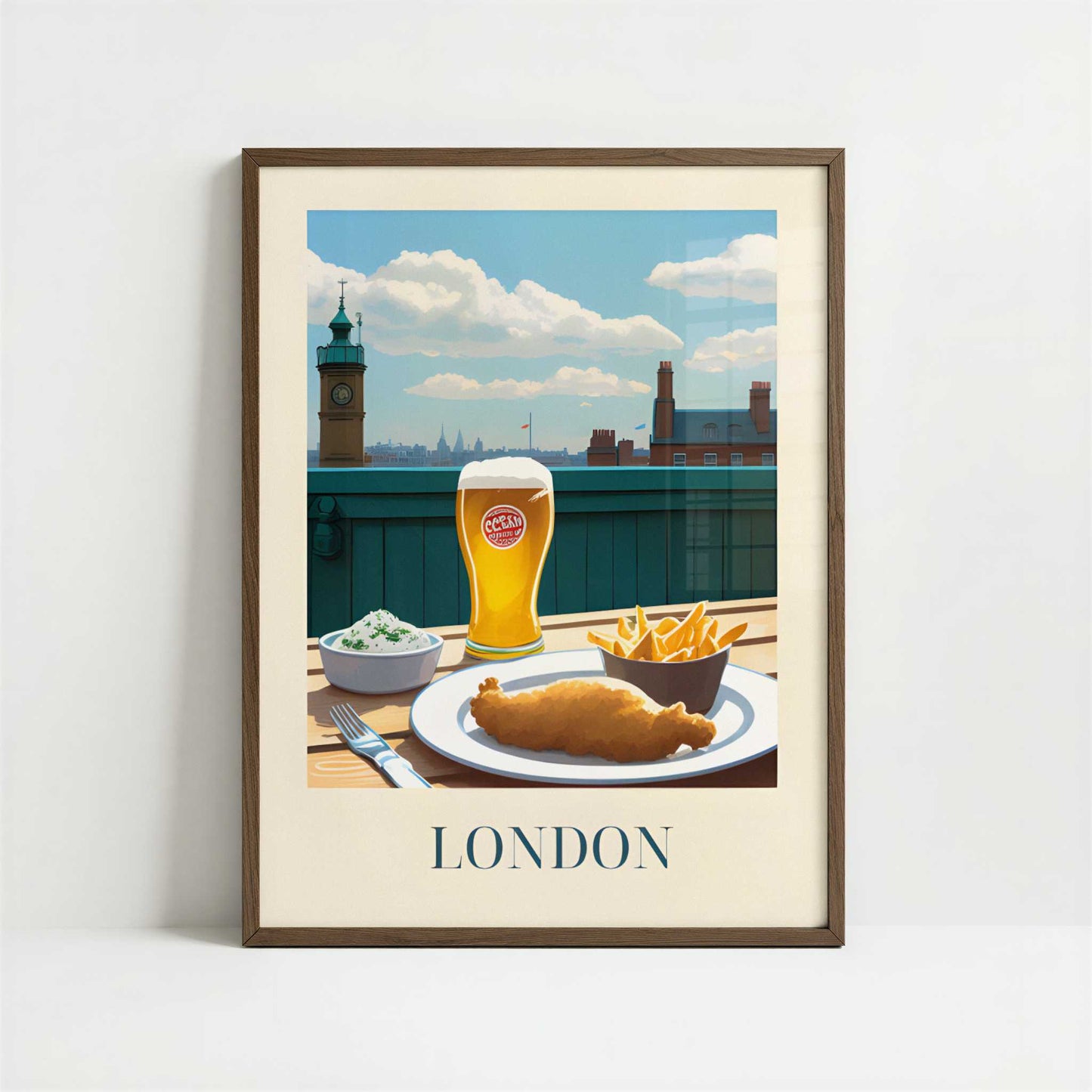 Fish and Chips from London, England - Art Print - Art print in dark wood frame