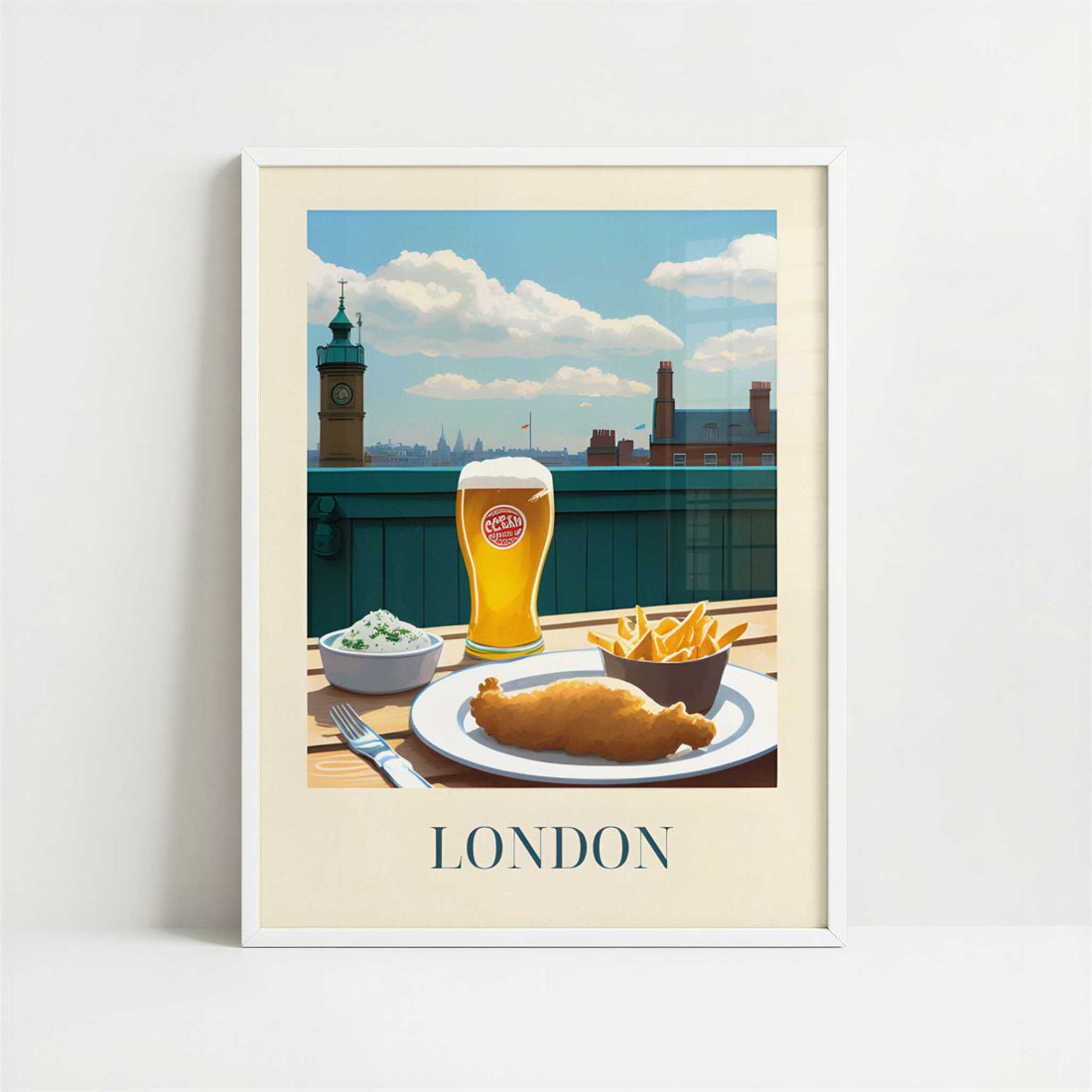 Fish and Chips from London, England - Art Print - Art print in white frame