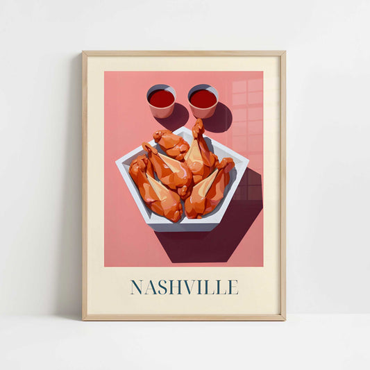 Fried Chicken from Nashville, United States - Art Print - Art print in oak frame