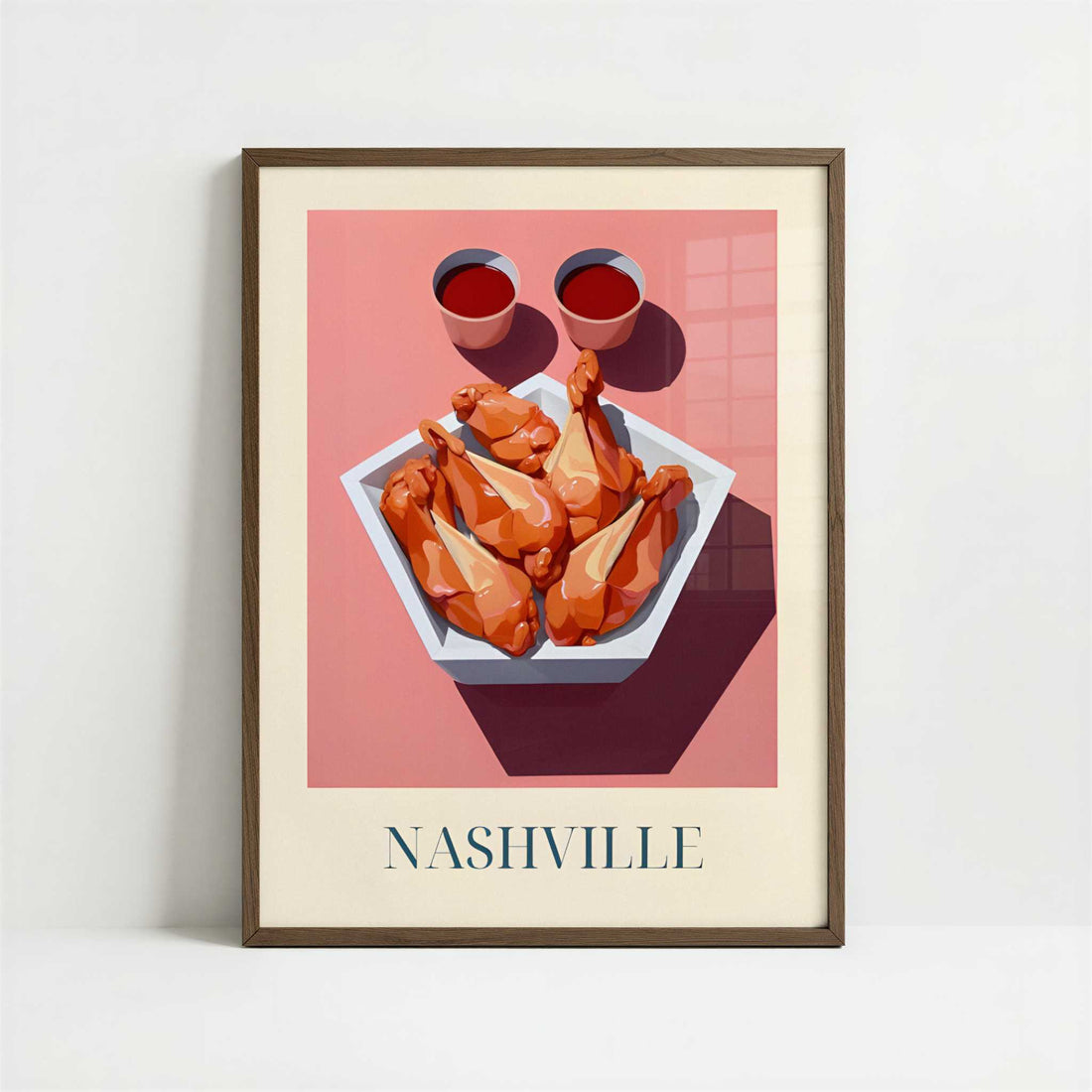 Fried Chicken from Nashville, United States - Art Print - Art print in dark wood frame