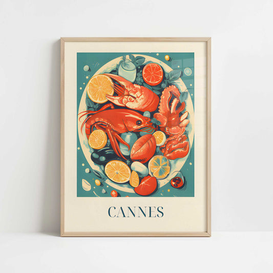 Seafood from Cannes, France - Art Print - Art print in oak frame
