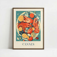 Seafood from Cannes, France - Art Print - Art print in dark wood frame