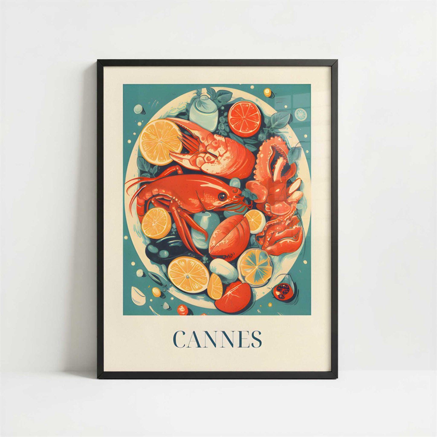 Seafood from Cannes, France - Art Print - Art print in black frame