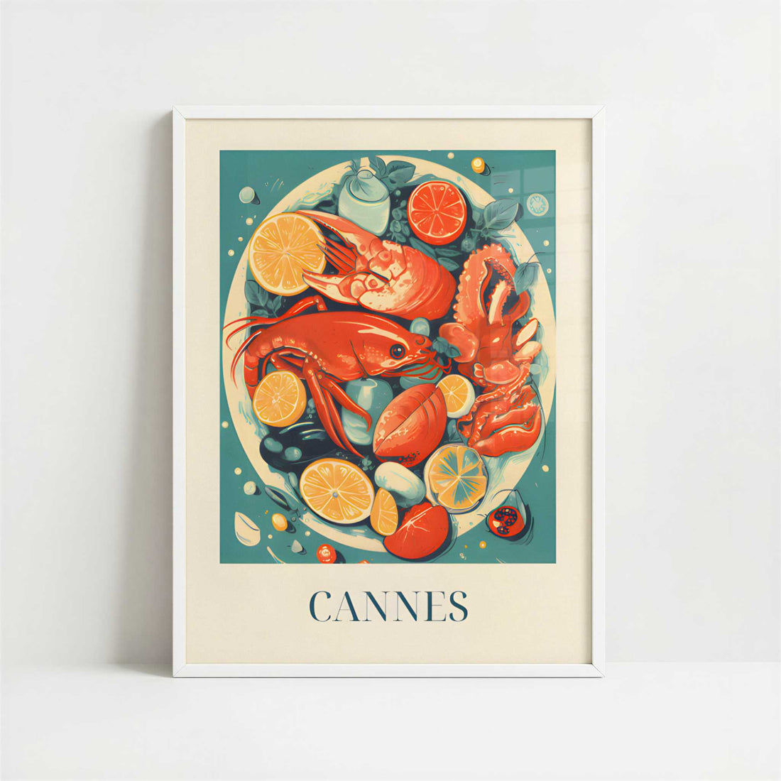 Seafood from Cannes, France - Art Print - Art print in white frame