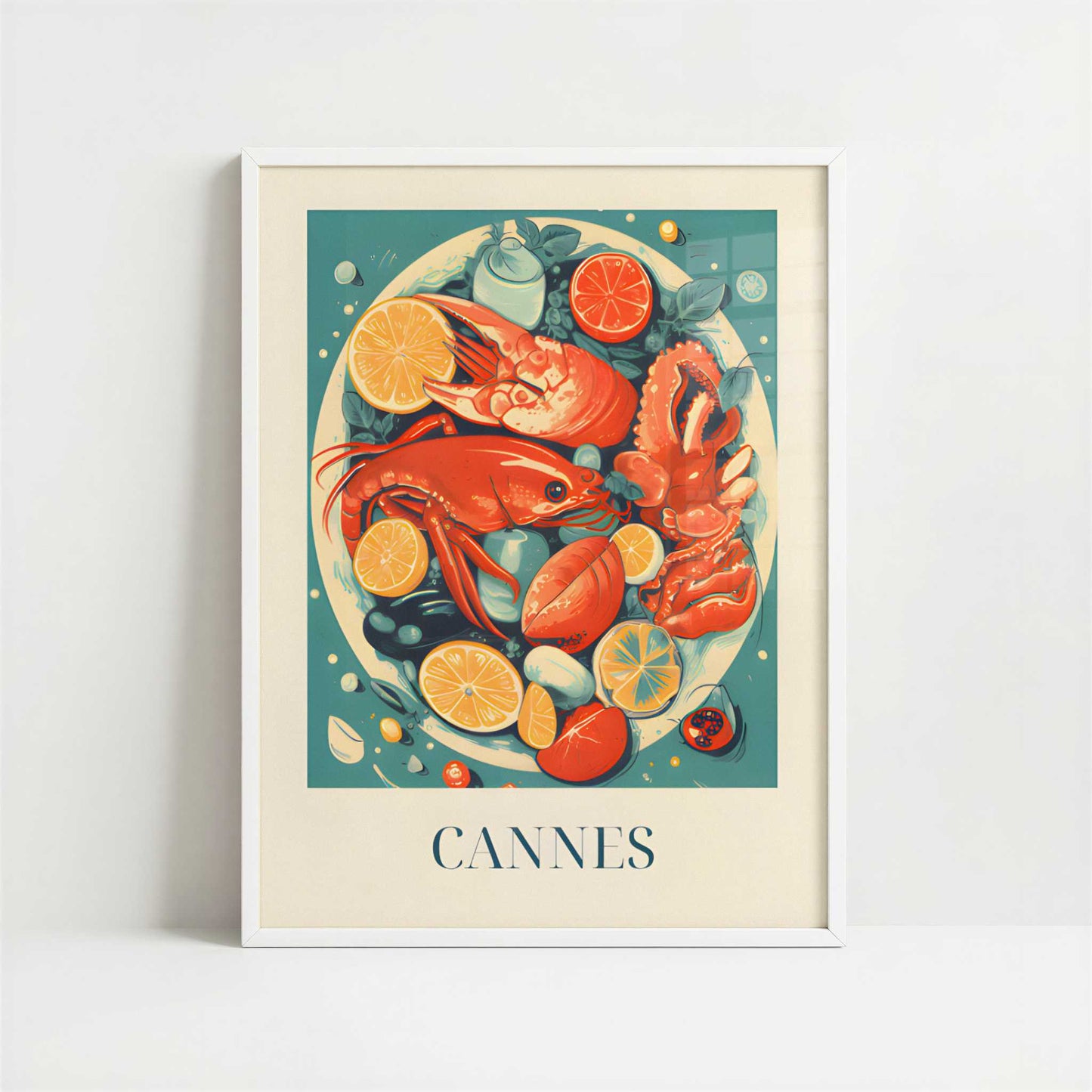 Seafood from Cannes, France - Art Print - Art print in white frame