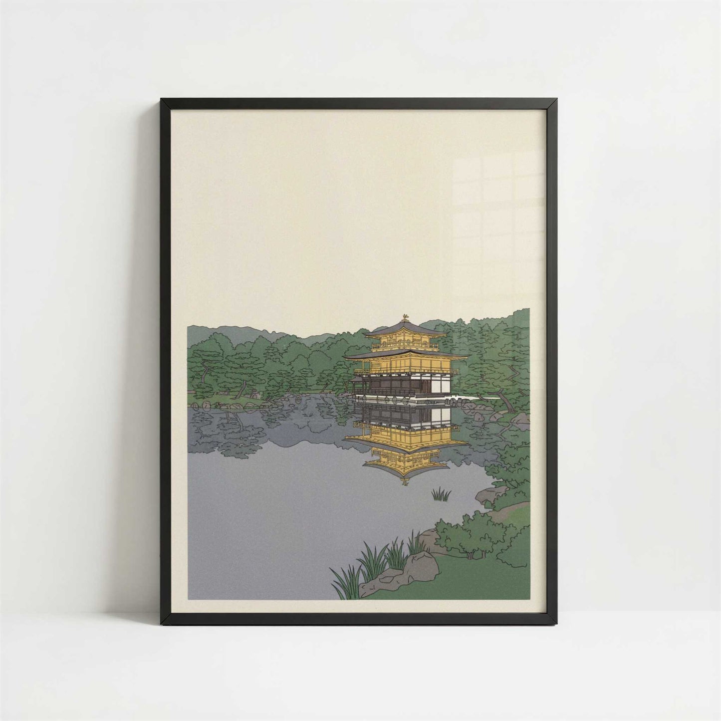 Golden Stillness at the Golden Pavilion in Kyoto - Art Print - Art print in black frame