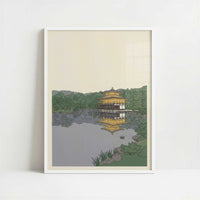 Golden Stillness at the Golden Pavilion in Kyoto - Art Print - Art print in white frame