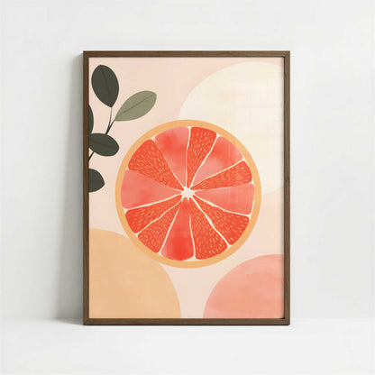 Grapefruit in Bohemian Style - Art Print - Art print in dark wood frame