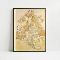 Girl Performing the Lion Dance (1769–70) by Harunobu Suzuki – Art Print - Art print in black frame