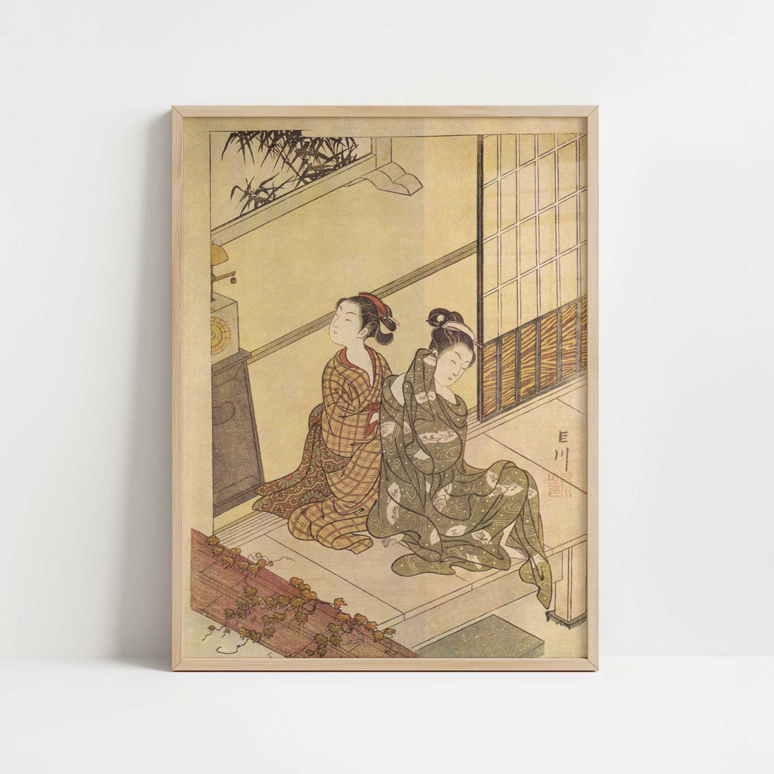 The Evening Bell of the Clock (c.1766) by Suzuki Harunobu – Art Print - Art print in oak frame