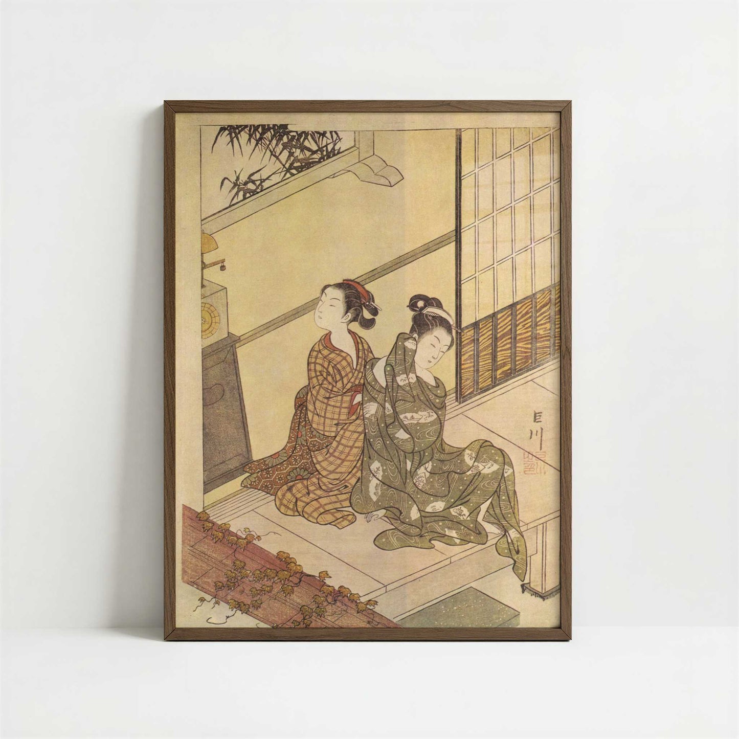 The Evening Bell of the Clock (c.1766) by Suzuki Harunobu – Art Print - Art print in dark wood frame