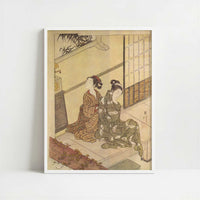 The Evening Bell of the Clock (c.1766) by Suzuki Harunobu – Art Print - Art print in white frame