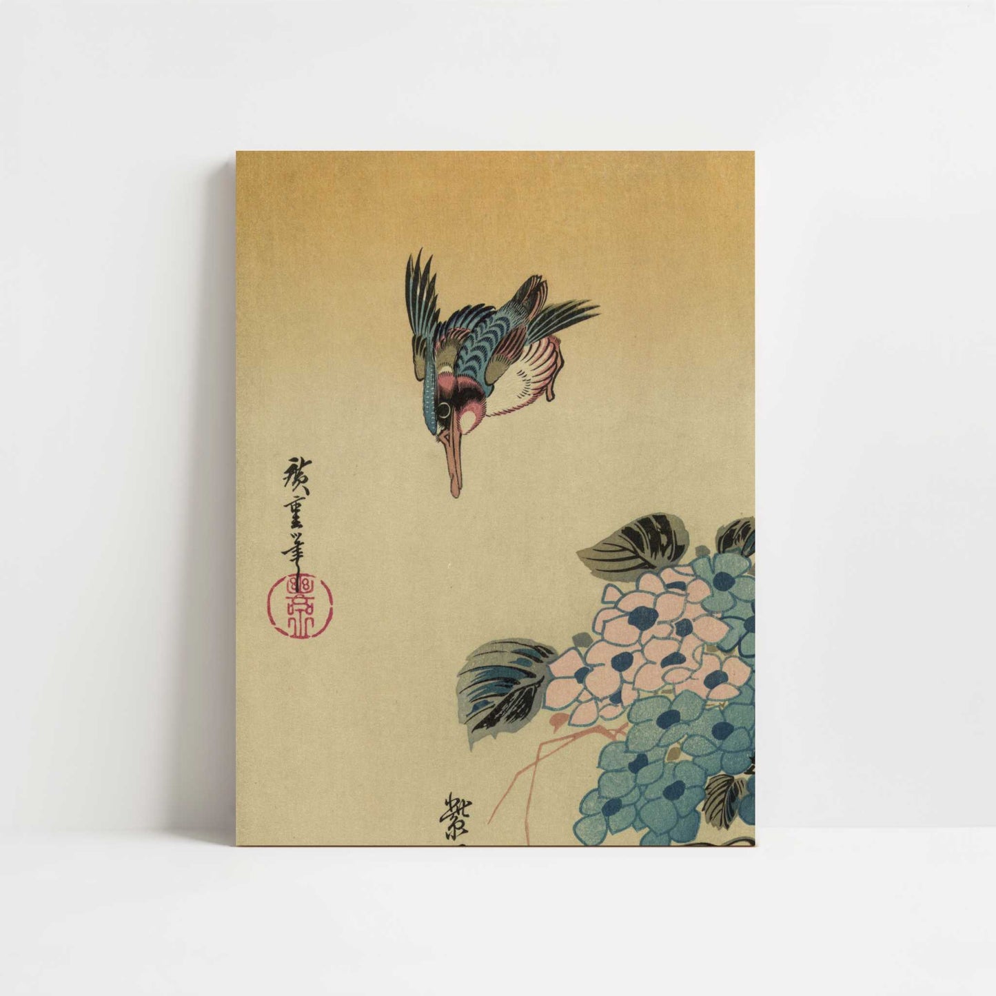 Hydrangea and Kingfisher (1830–1858) by Hiroshige – Art Print - Unframed art print