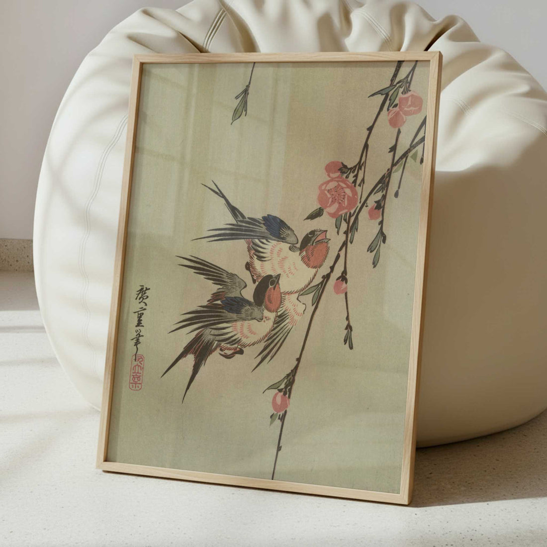 Moon, Swallows, and Peach Blossoms (1850s) by Hiroshige – Art Print - Interior inspiration