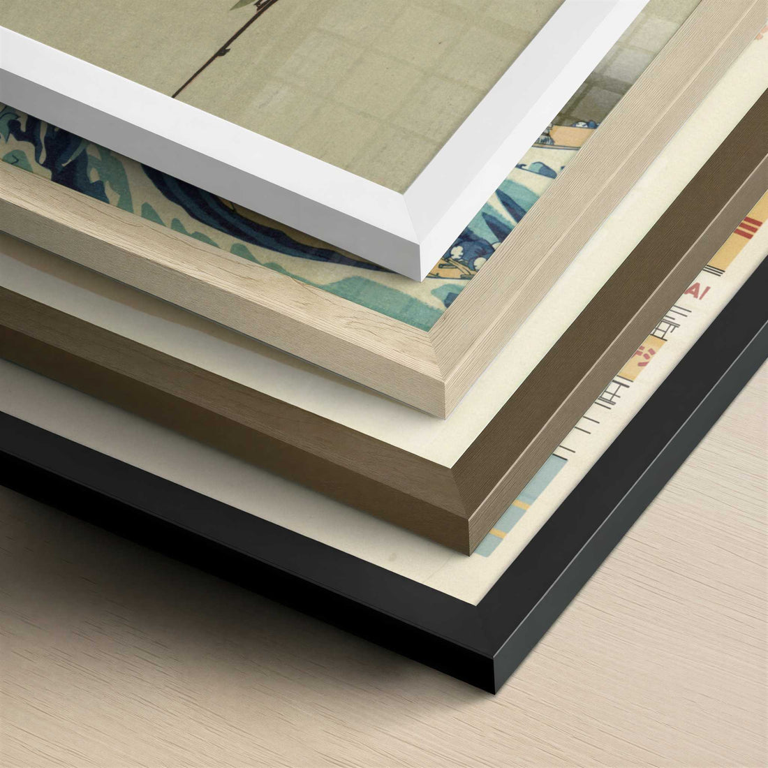 Moon, Swallows, and Peach Blossoms (1850s) by Hiroshige – Art Print - Close-up detail of the different frames