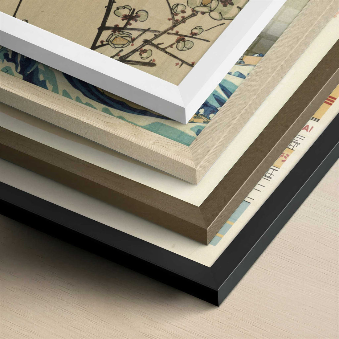 Plum Blossom and Magpie (1830-1858) by Hiroshige – Art Print - Close-up detail of the different frames