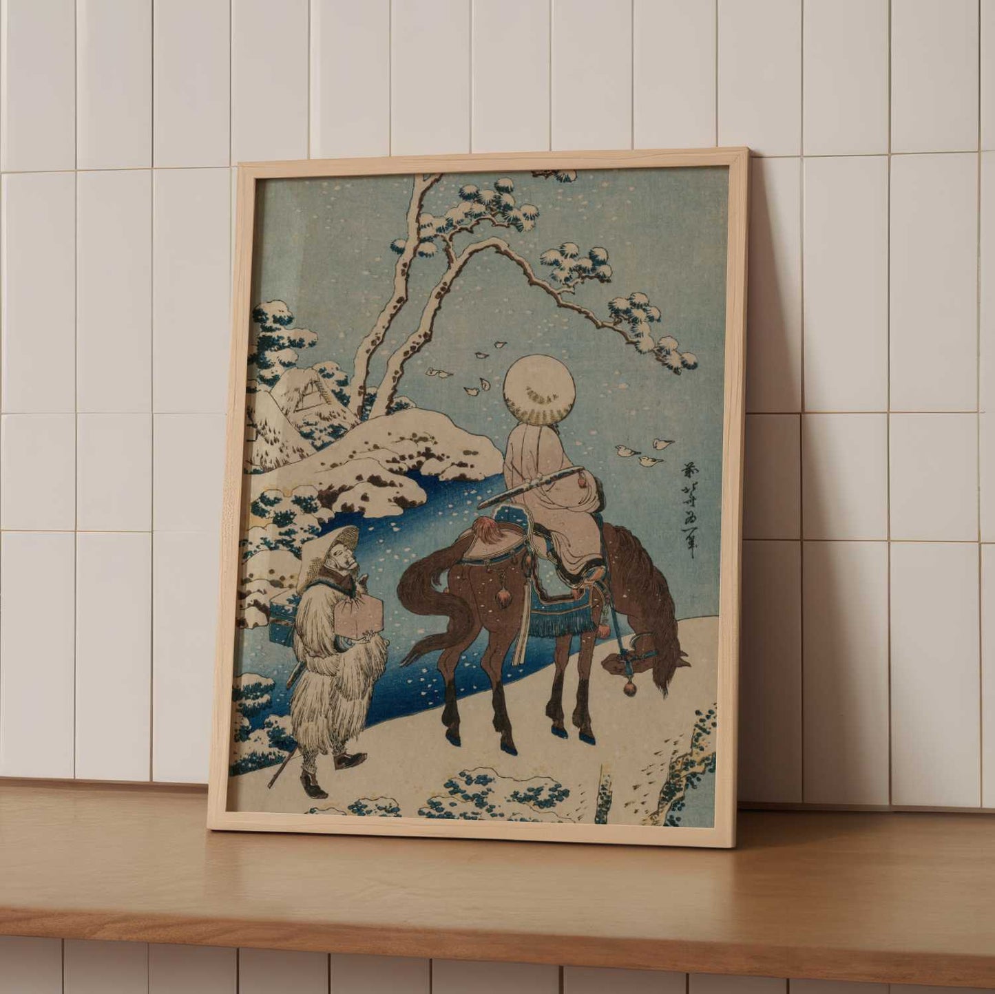 Chinese Officials Crossing a Bridge to View the Snow (1834–35) – Katsushika Hokusai – Print