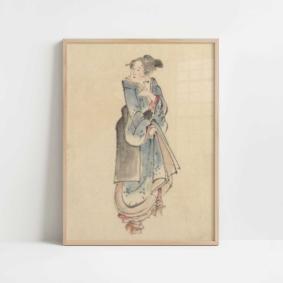 A Woman Walking to the Right (1830s) by Hokusai – Art Print - Art print in oak frame
