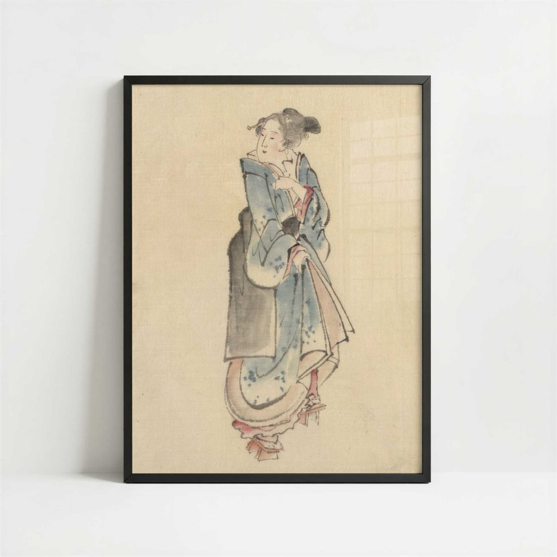 A Woman Walking to the Right (1830s) by Hokusai – Art Print - Art print in black frame