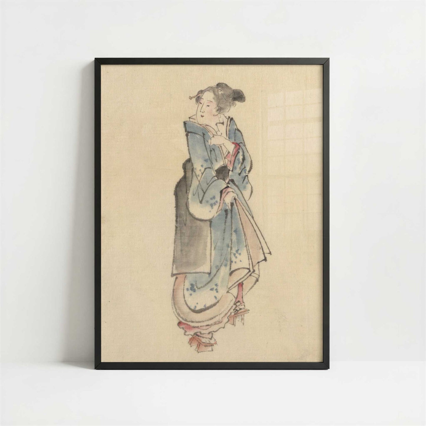A Woman Walking to the Right (1830s) by Hokusai – Art Print - Art print in black frame