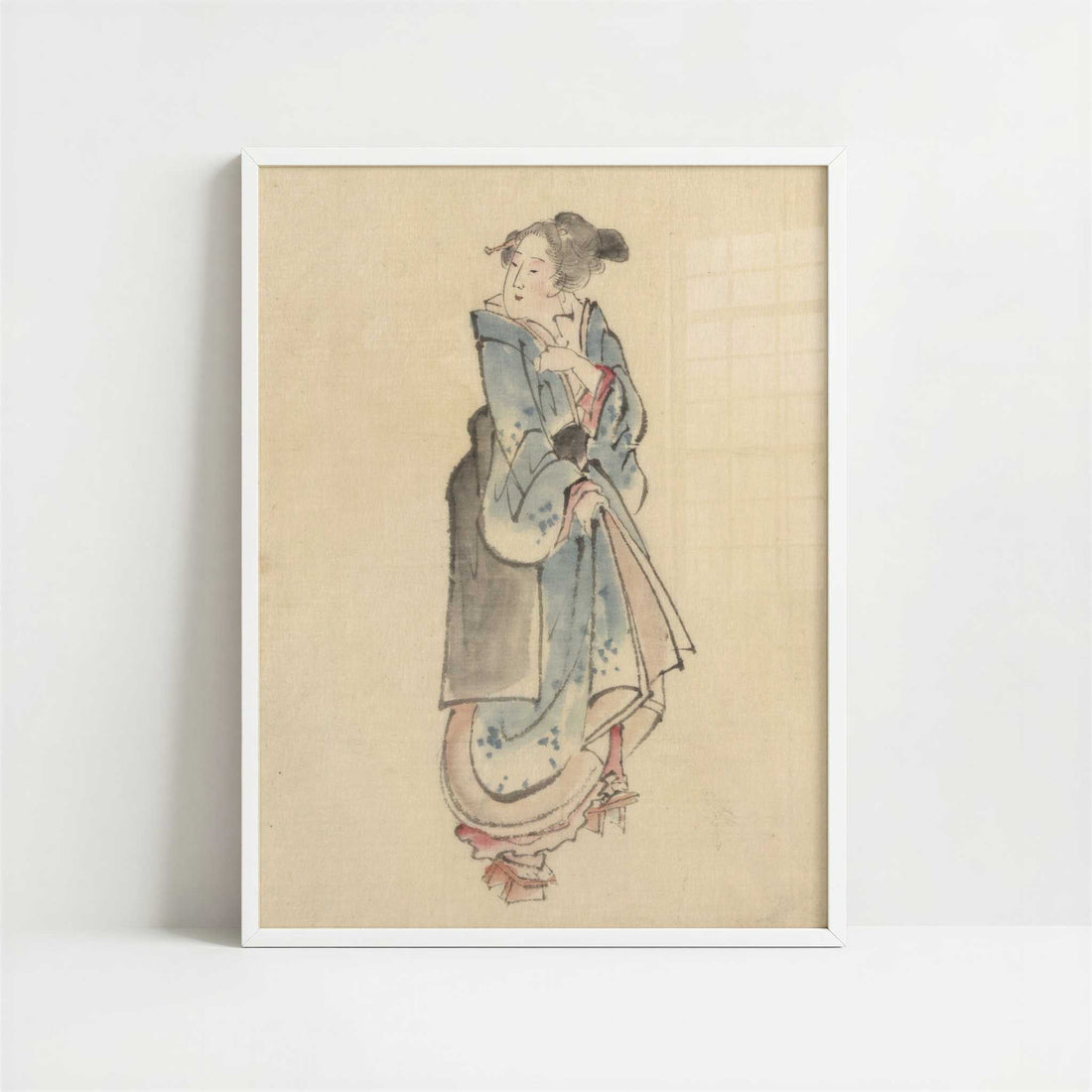 A Woman Walking to the Right (1830s) by Hokusai – Art Print - Art print in white frame