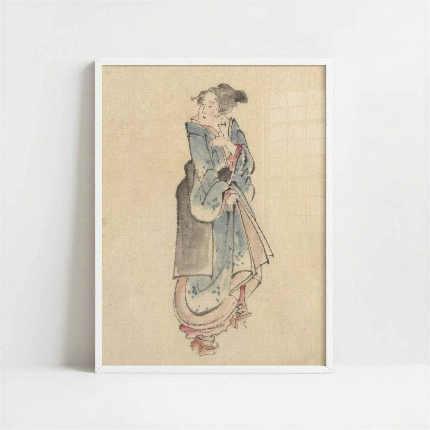 A Woman Walking to the Right (1830s) by Hokusai – Art Print - Art print in white frame