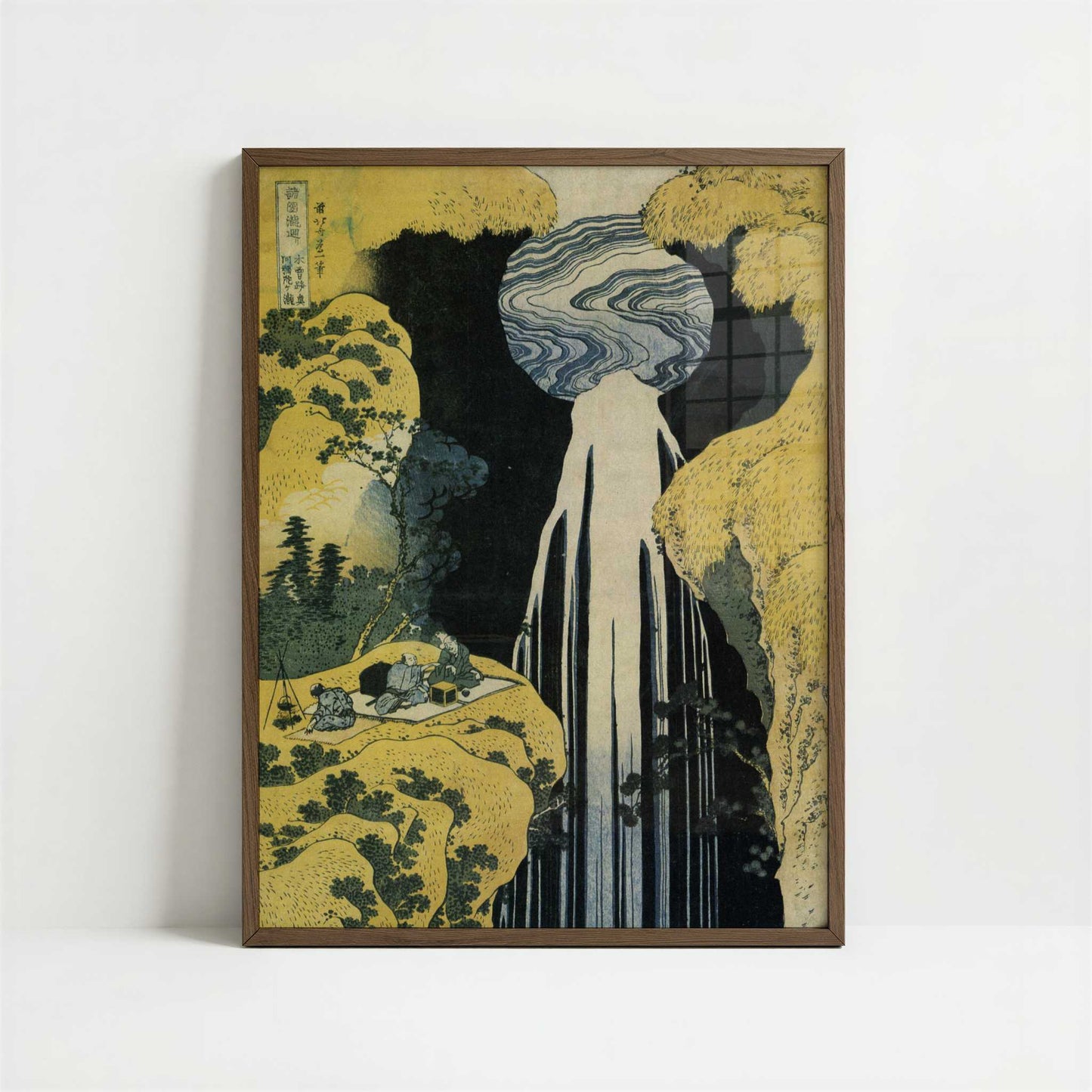 Amida Waterfall on the Kiso Highway (c.1833) by Hokusai – Art Print - Art print in dark wood frame