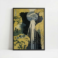 Amida Waterfall on the Kiso Highway (c.1833) by Hokusai – Art Print - Art print in black frame