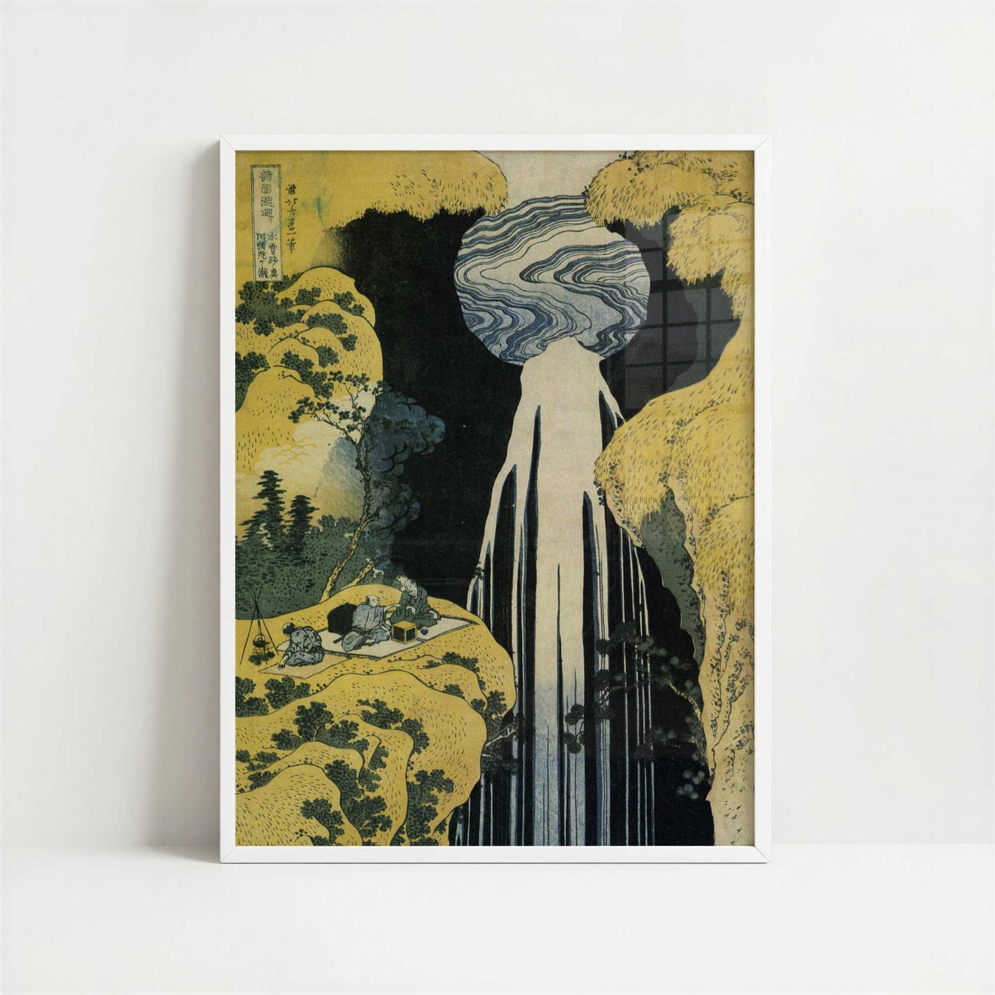 Amida Waterfall on the Kiso Highway (c.1833) by Hokusai – Art Print - Art print in white frame