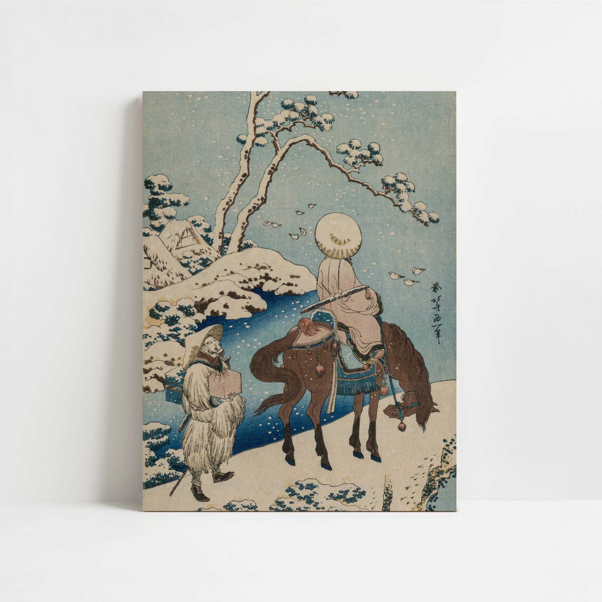 Chinese Official Pausing on a Bridge to View the Snow (1834-5) by Hokusai – Art Print - Unframed art print