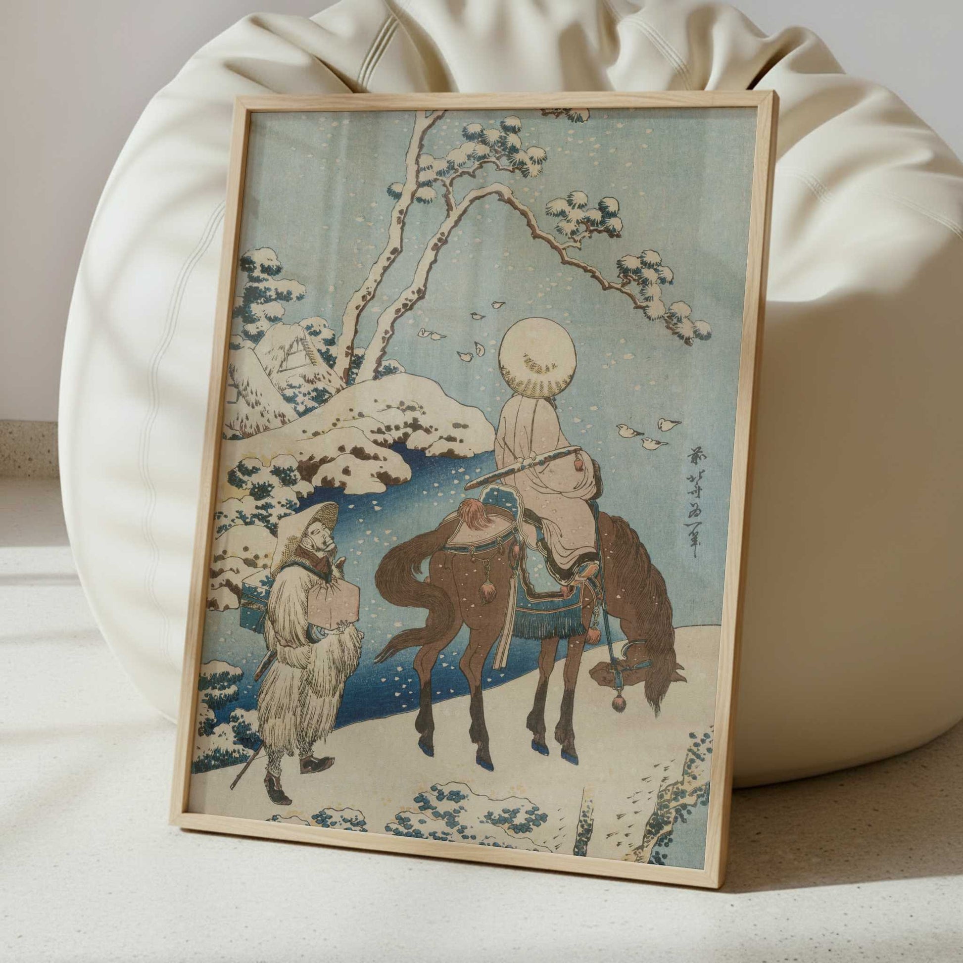 Chinese Official Pausing on a Bridge to View the Snow (1834-5) by Hokusai – Art Print - Interior inspiration