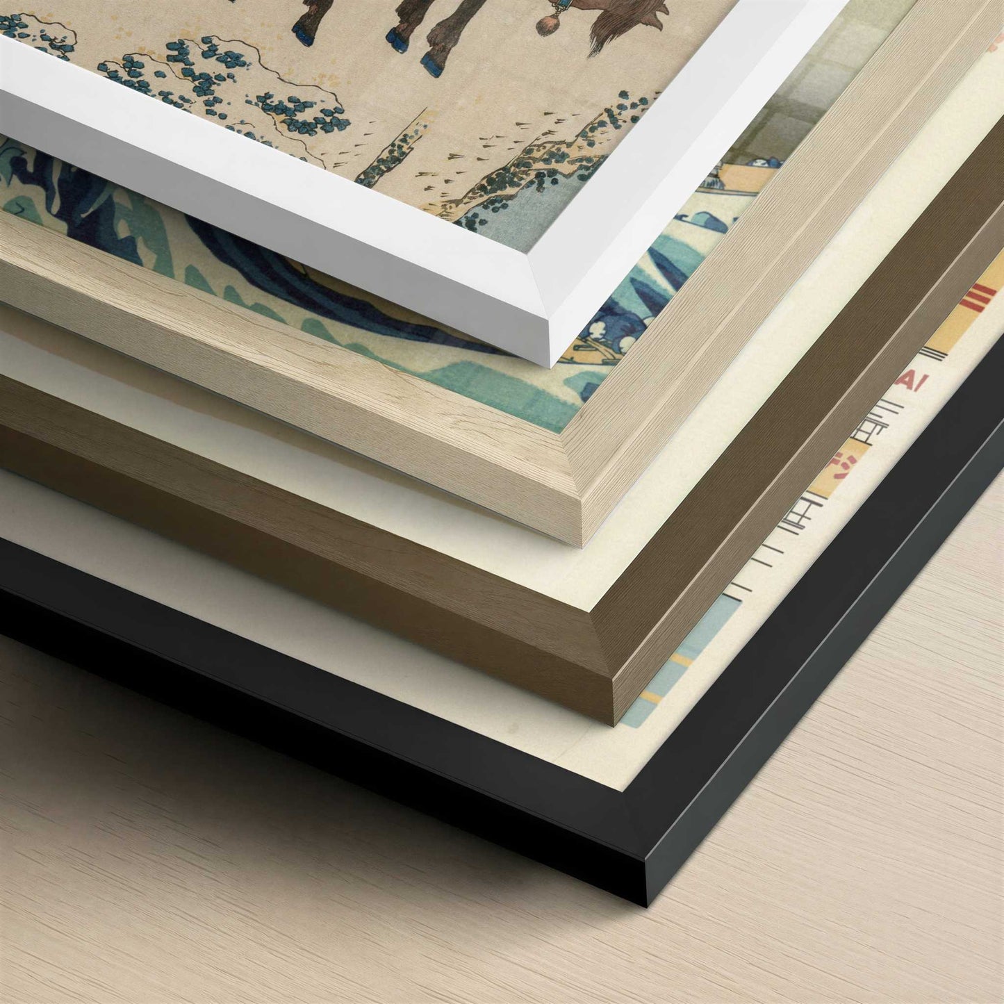 Chinese Official Pausing on a Bridge to View the Snow (1834-5) by Hokusai – Art Print - Close-up detail of the different frames