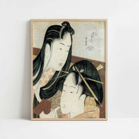 Girls at their Toilette (1790s) by Hokusai – Art Print - Art print in oak frame