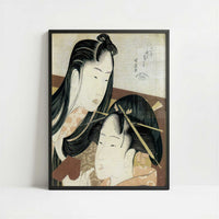 Girls at their Toilette (1790s) by Hokusai – Art Print - Art print in black frame