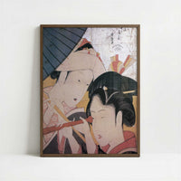 Lady and Maiden on an Outing (1790s) by Hokusai – Art Print - Art print in dark wood frame